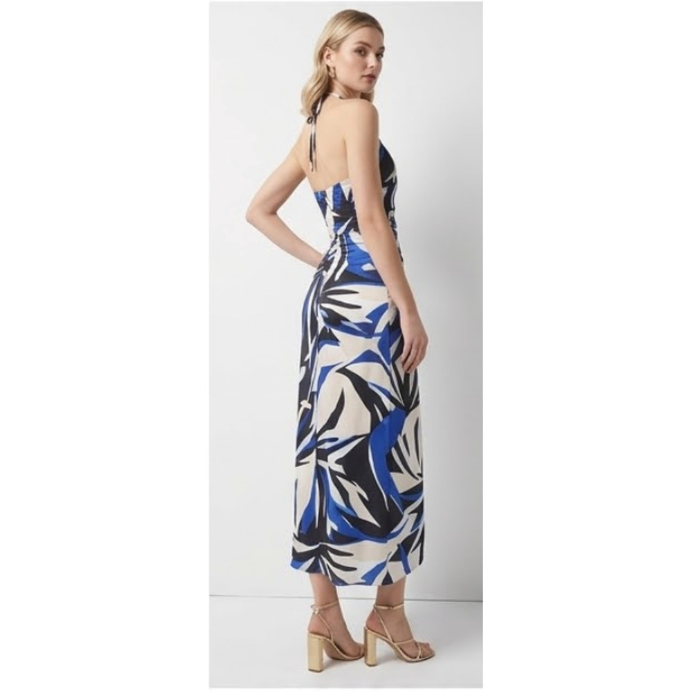 NEW WHITE HOUSE BLACK MARKET WHBM BAY PALMS ECRU SATIN HALTER CINCH MIDI DRESS 8 - Picture 5 of 11